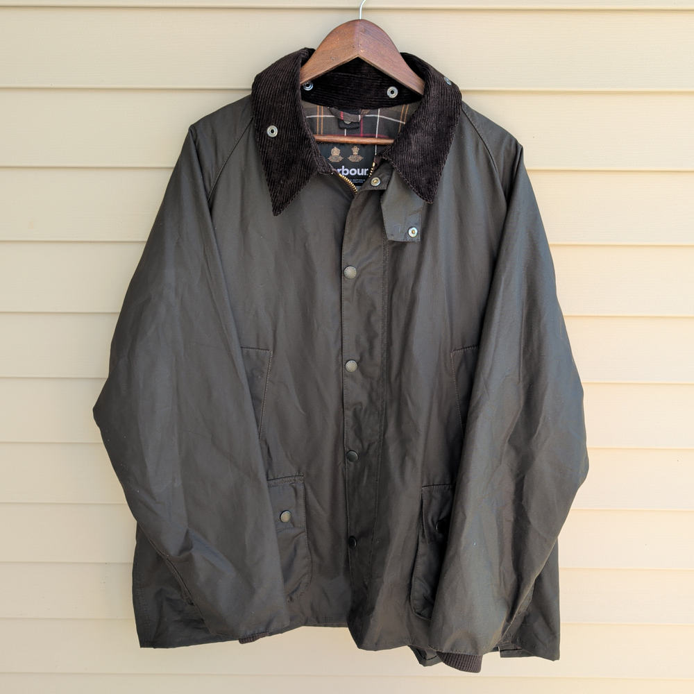 Barbour Classic Bedale Waxed Jacket Mens Olive Green Corduroy Collar England